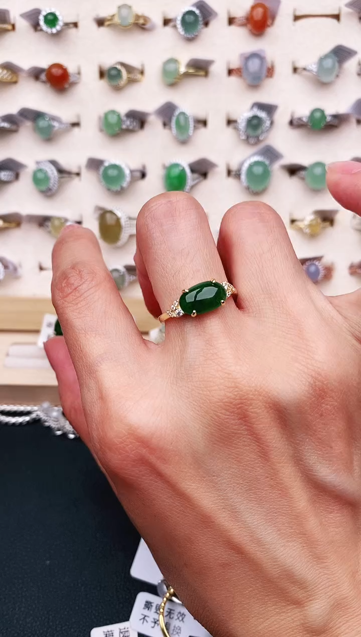 【闪购商品】翡翠戒指银S925镶嵌天然缅甸A货翡翠333   7-4