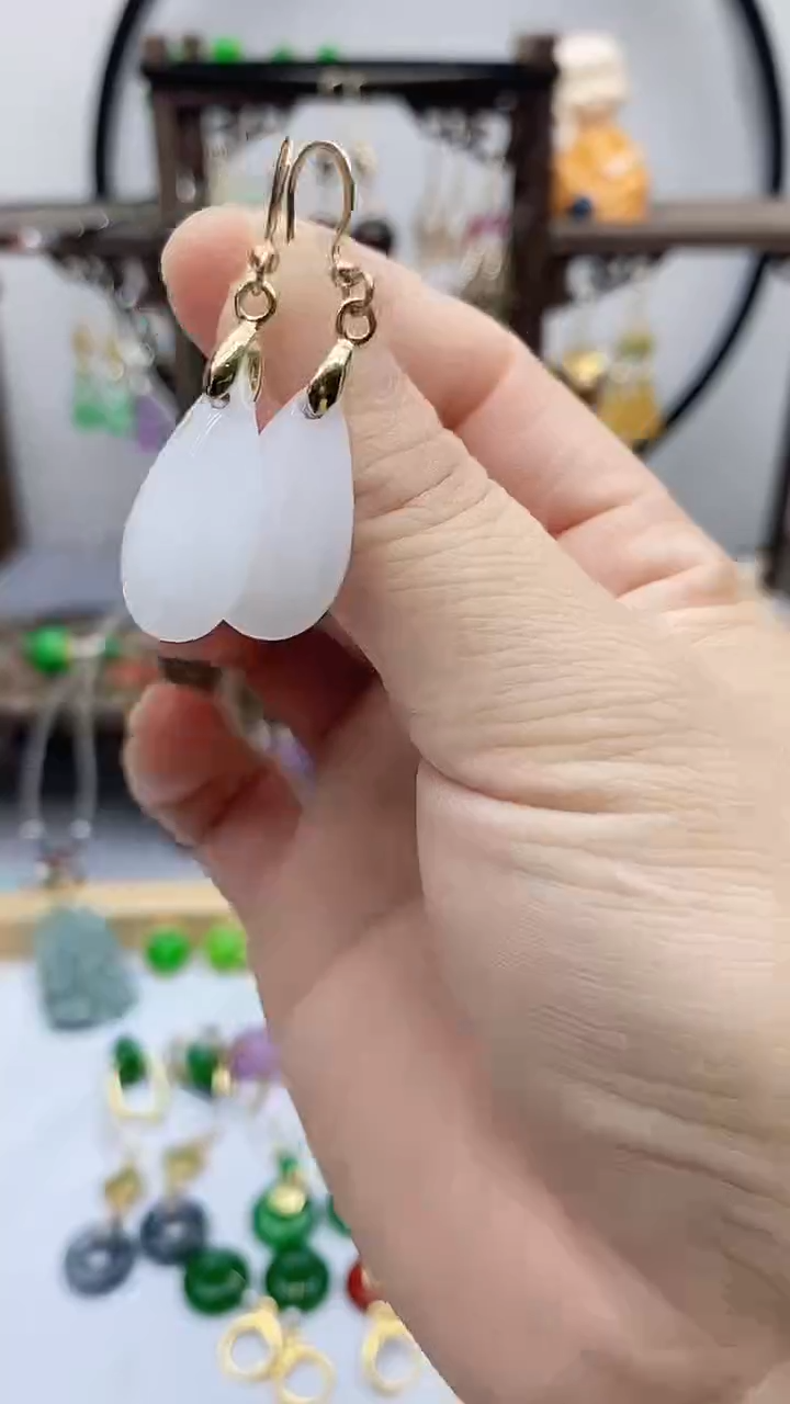 和田玉14K金镶嵌耳饰22