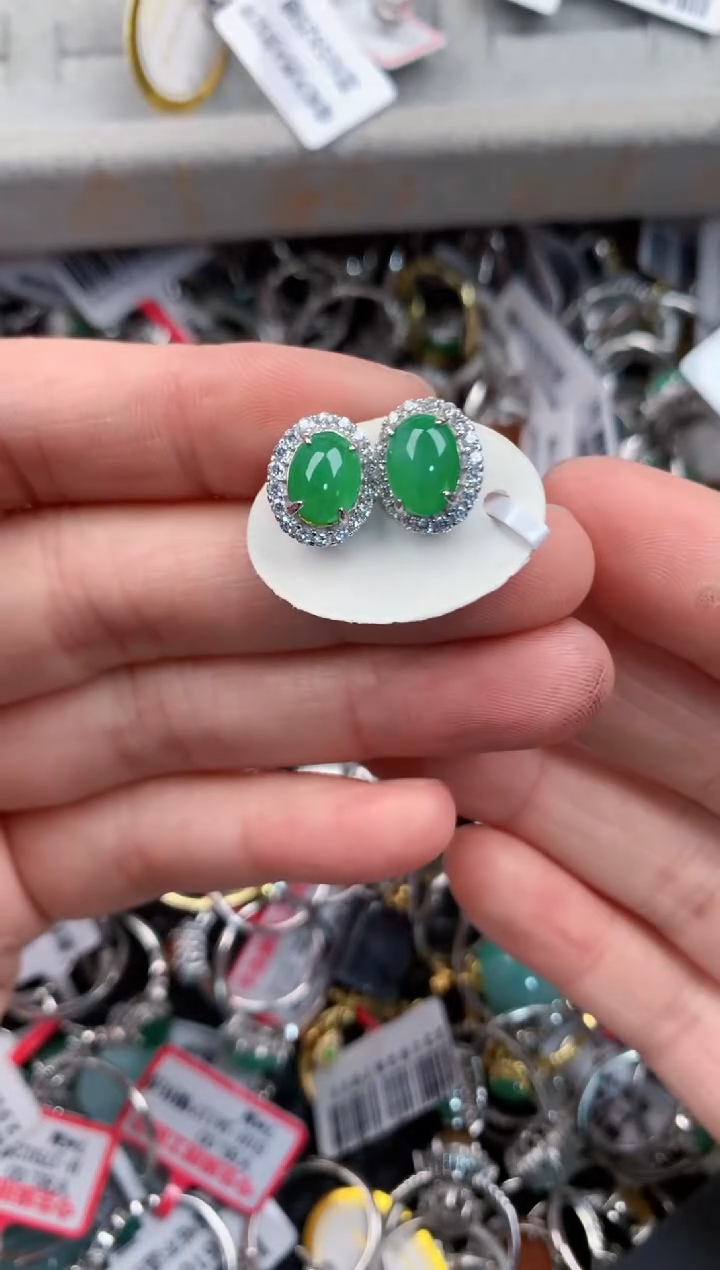 银S925镶嵌戒指翡翠66---1