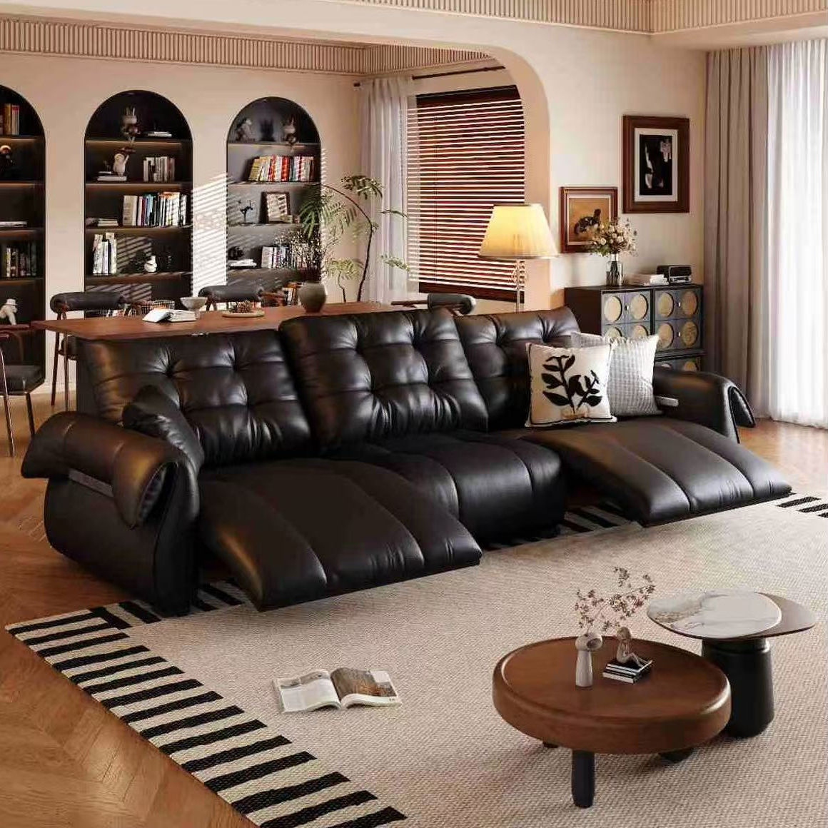 【睿动零靠墙多功能真皮沙发】意式简约风伸缩可调节电动直排沙发