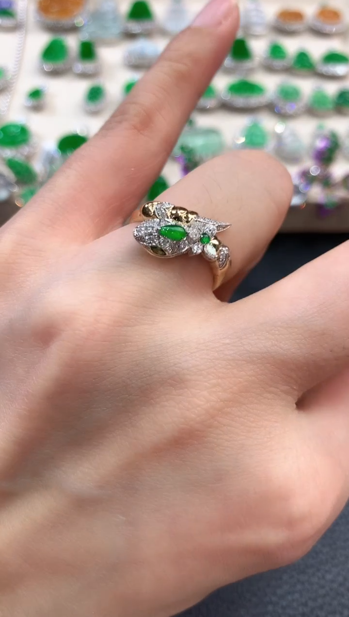 【闪购商品】翡翠戒指18K金镶嵌n52不退换 多样性一件发货