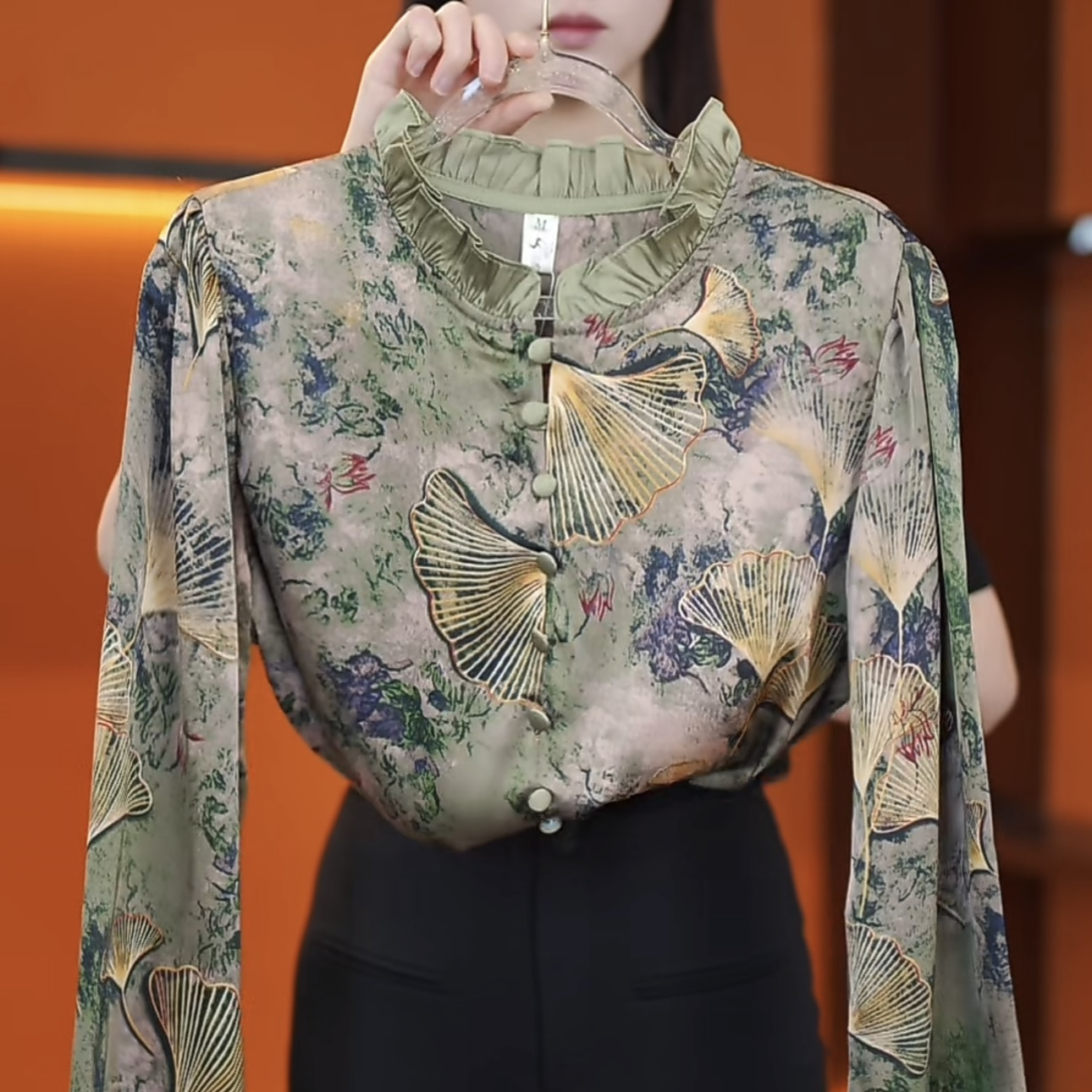 杭州正版新款气质衬衫高级感邂逅古韵银杏元素衬衫女