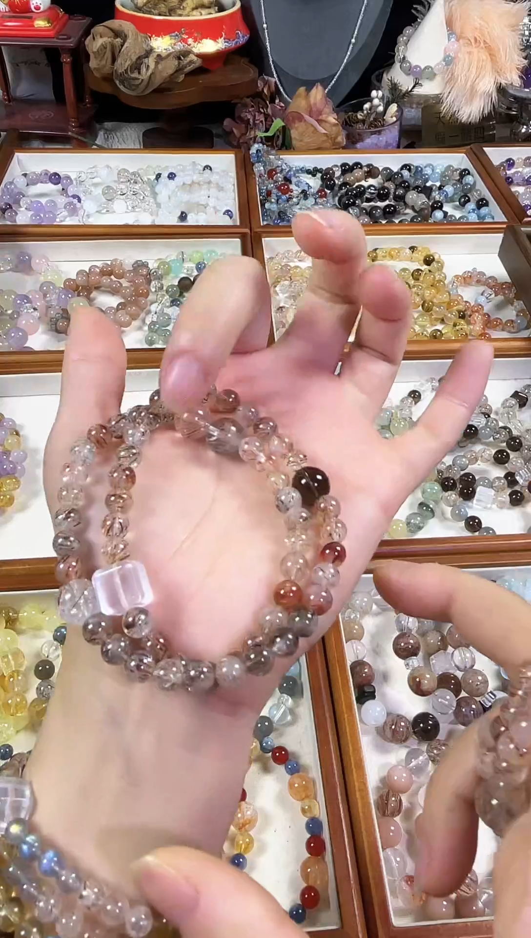 未镶嵌手串水晶天然黑金超七茶水晶双圈手串多样发一