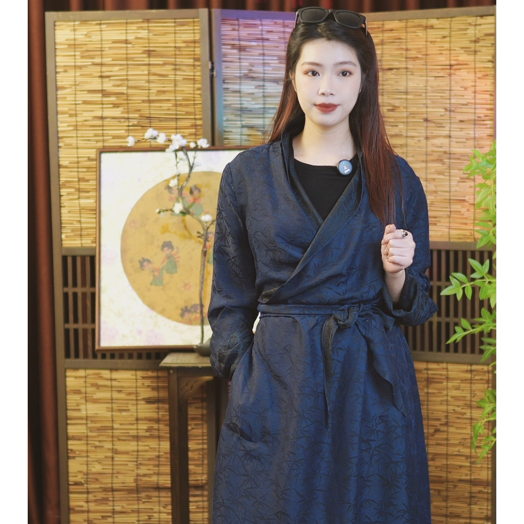 [高定]青蓝|新款桑蚕丝连衣裙轻奢长裙