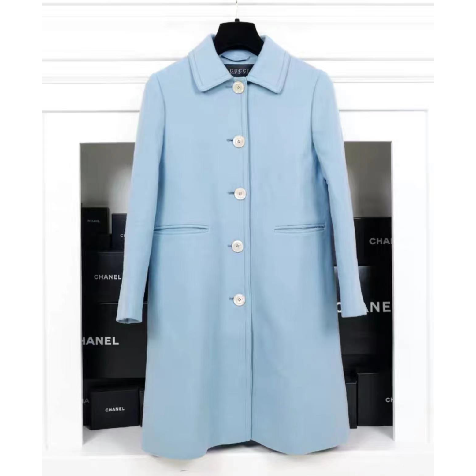 99新 GUCCI/古驰 蓝色Woolcoats36码大衣M635