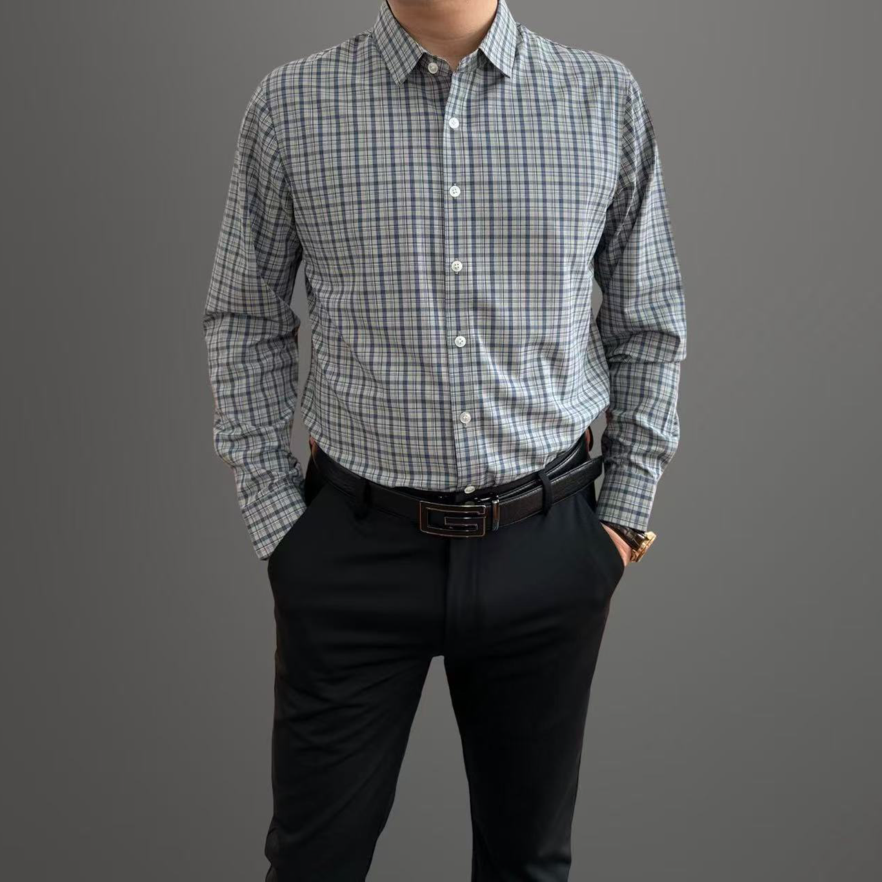 推荐2025行政精品梭织衬衫男士休闲百搭款508格纹修身经典商务