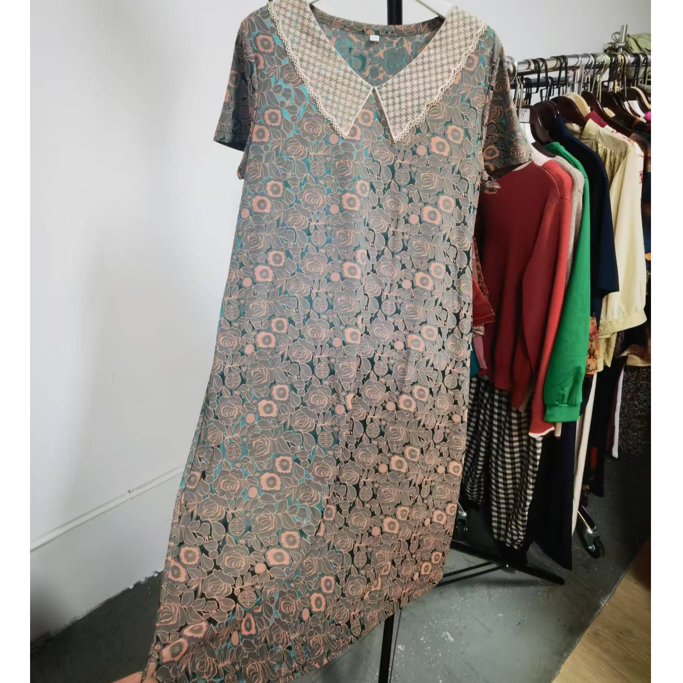 9653-夏季新款短袖碎花A字版气质妈妈装连衣裙女