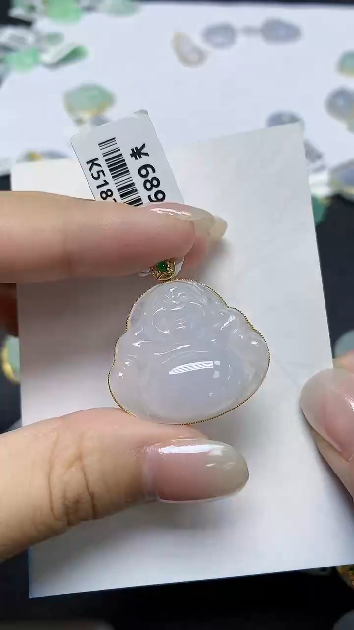 翡翠18K金镶嵌颈饰天然缅甸翡翠A货