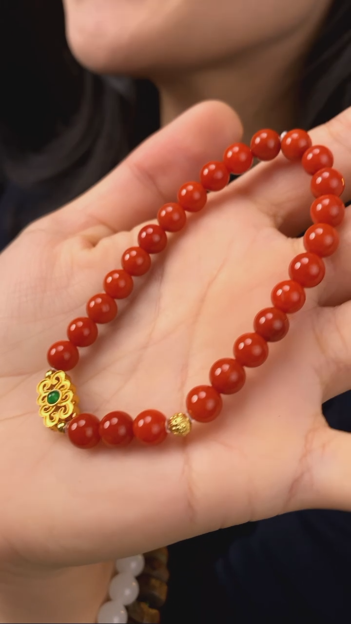 【闪购商品】南红玛瑙手串银S925镀金镶嵌【玉道侠侣】