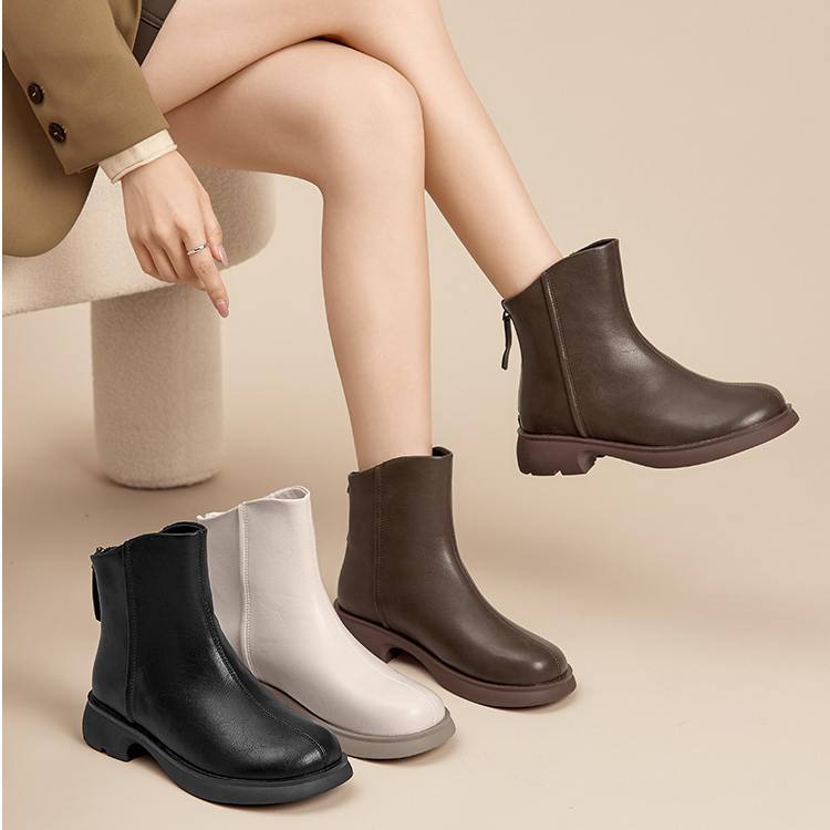 DUSTO/大东低跟短靴2025秋冬新款靴子休闲圆头时装靴加绒女鞋0200