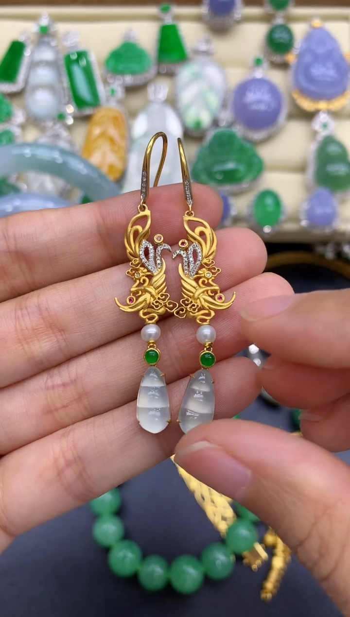 18K金镶嵌翡翠耳饰470-中国好珍宝
