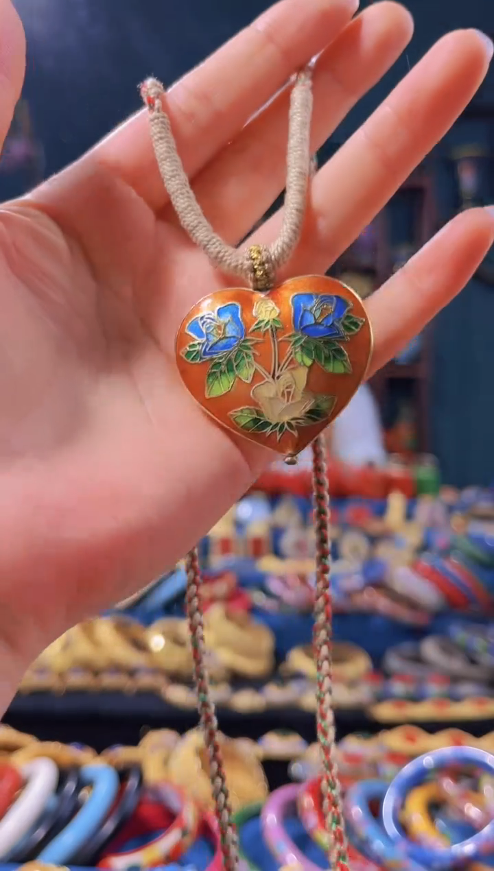 【闪购商品】非遗首饰 景泰蓝心形吊坠 橙