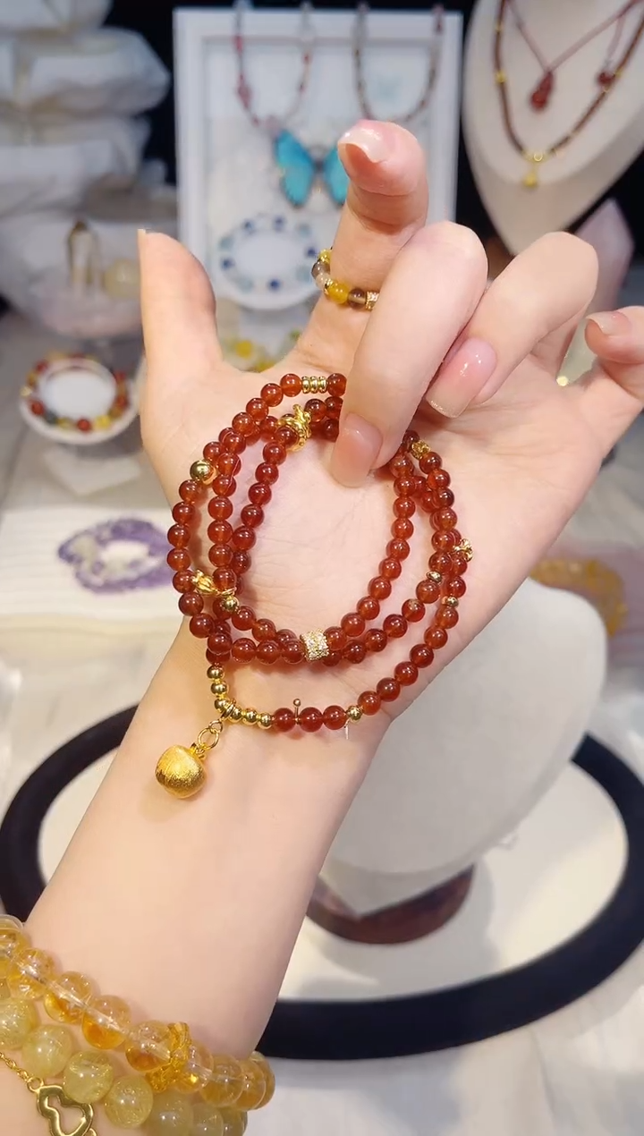 未镶嵌手串水晶三圈石榴石