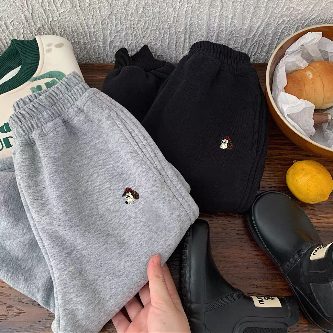 婴格朗迪K13狗狗加绒裤男女童2025秋冬新款加厚休闲百搭保暖卫裤