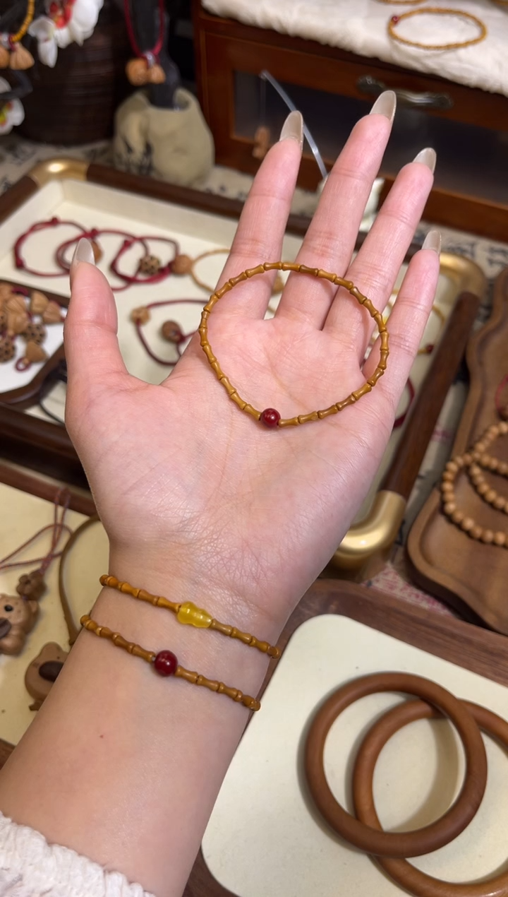 手串桃核【桃缘行】竹节「红色莎莎」桃木桃核辟、挡、驱、护 备注手围