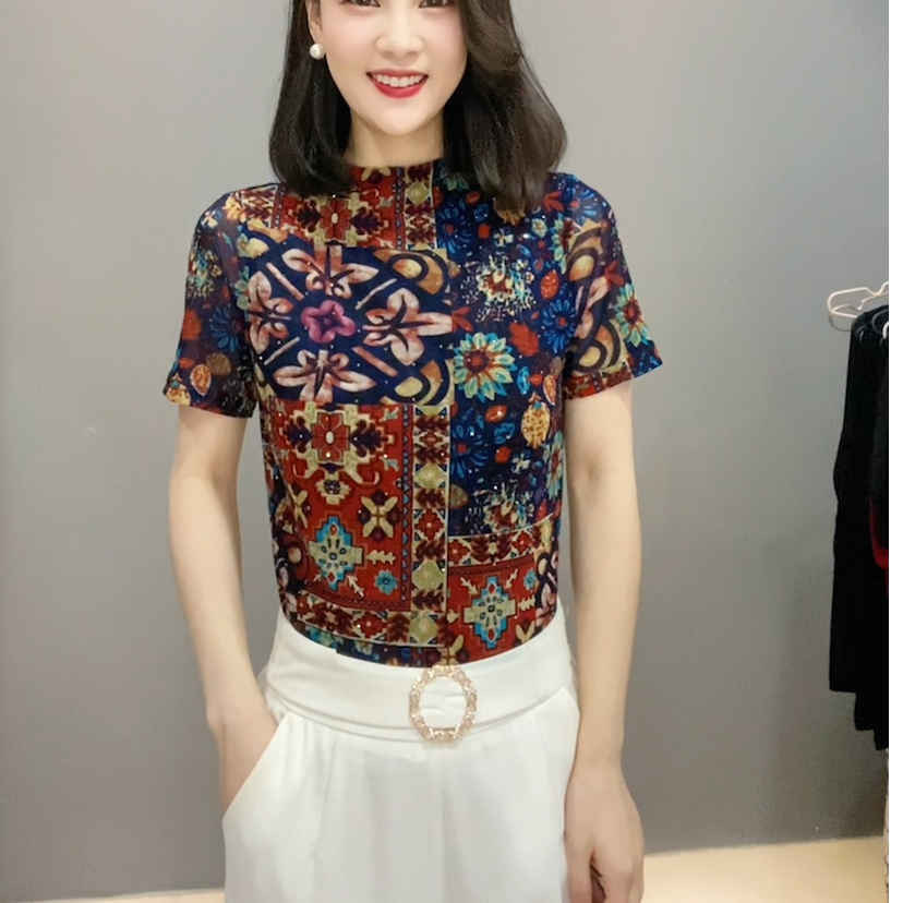 打底衫气质时尚百搭印花洋气显瘦女士复古