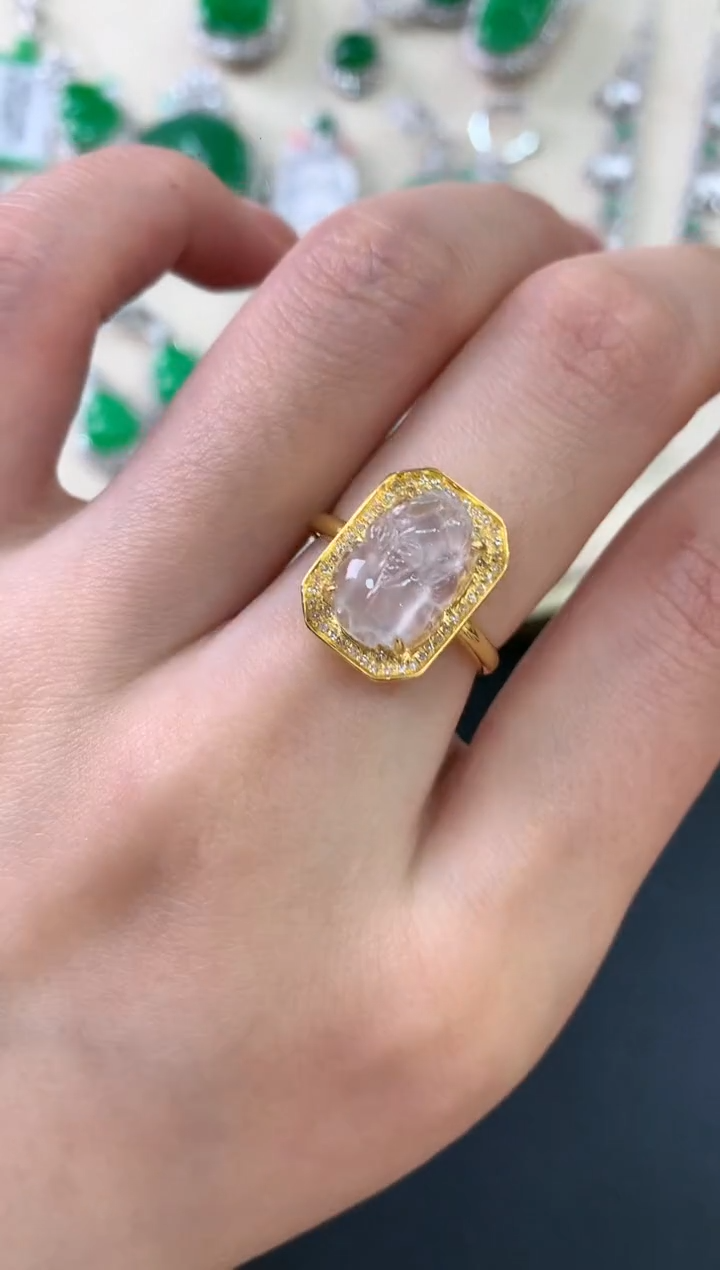 【闪购商品】翡翠戒指18K金镶嵌A309|3980