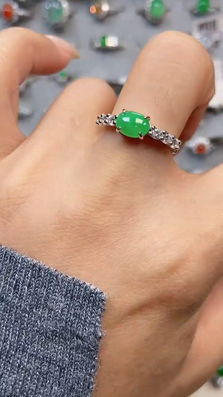 银S925镶嵌戒指翡翠6777