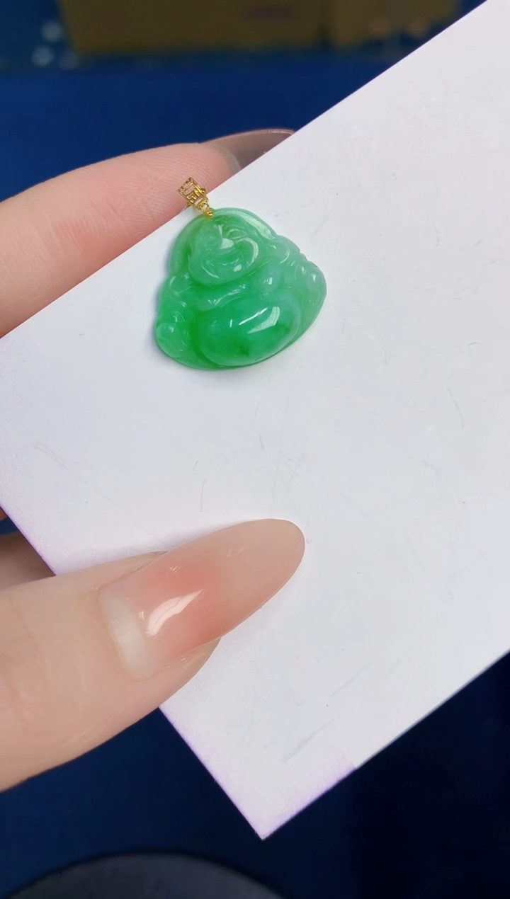 颈饰18K金镶嵌翡翠缅甸天然翡翠A货