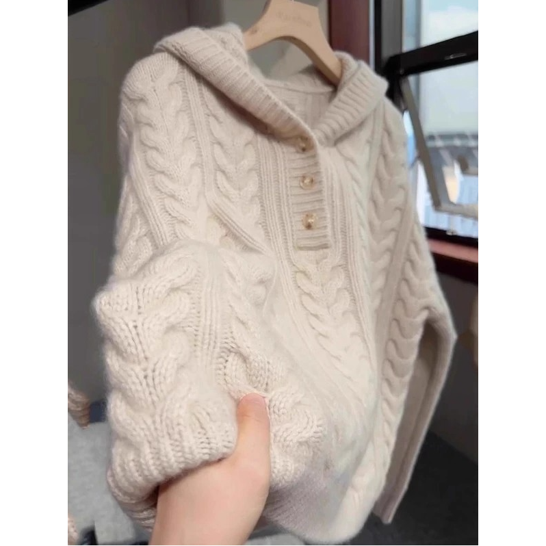 麻花连帽毛衣女款2025新款爆款设计感奶呼呼软糯针织衫巨好看上衣