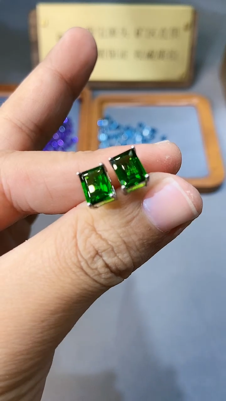 【闪购商品】透辉石耳饰银S925镶嵌354