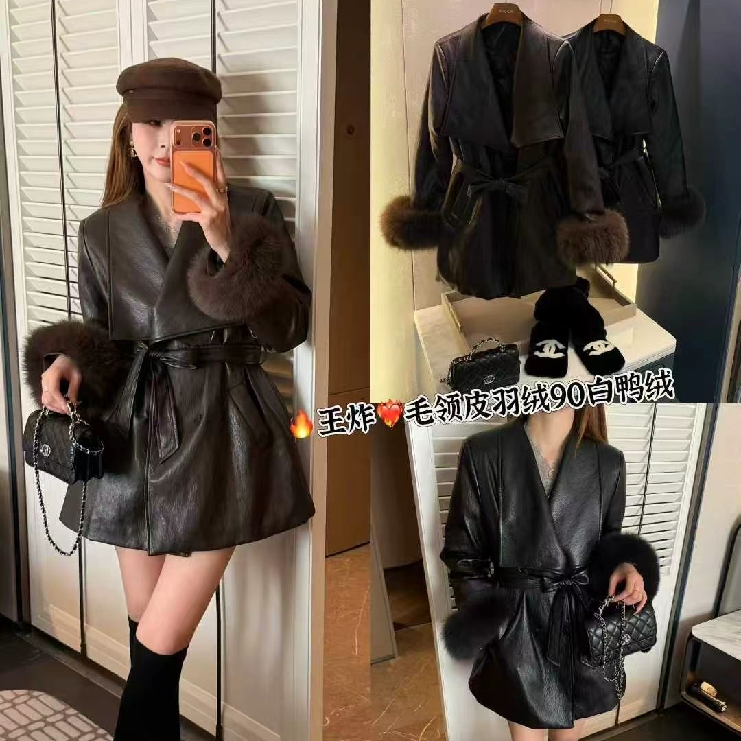 蛋白皮衣90羽绒服狐狸毛圈袖口2025冬季外套加绒加厚韩版宽松大衣
