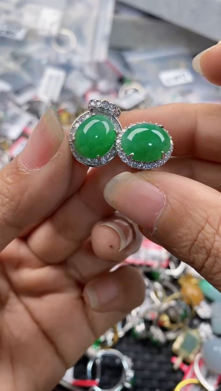 银S925镶嵌戒指翡翠666---10