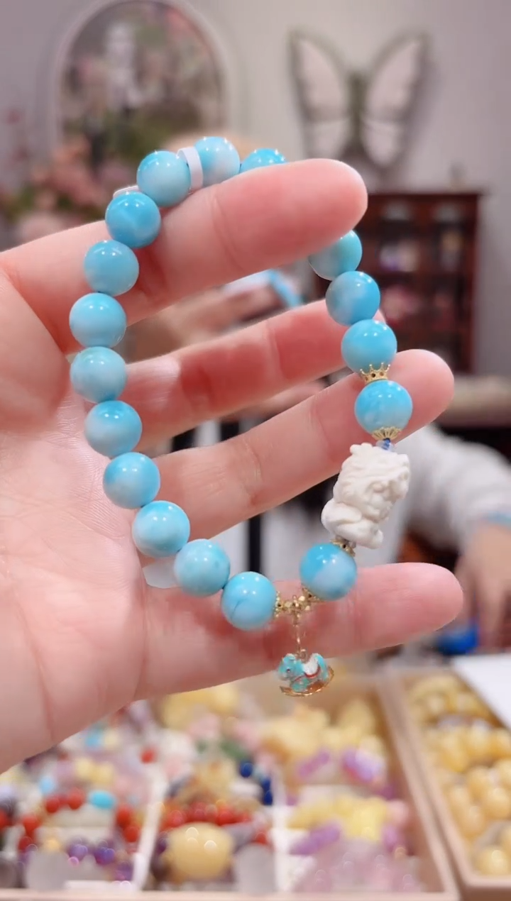 【闪购商品】针钠钙石（海纹石）手链18K金镶嵌全净体手串设计款9咪