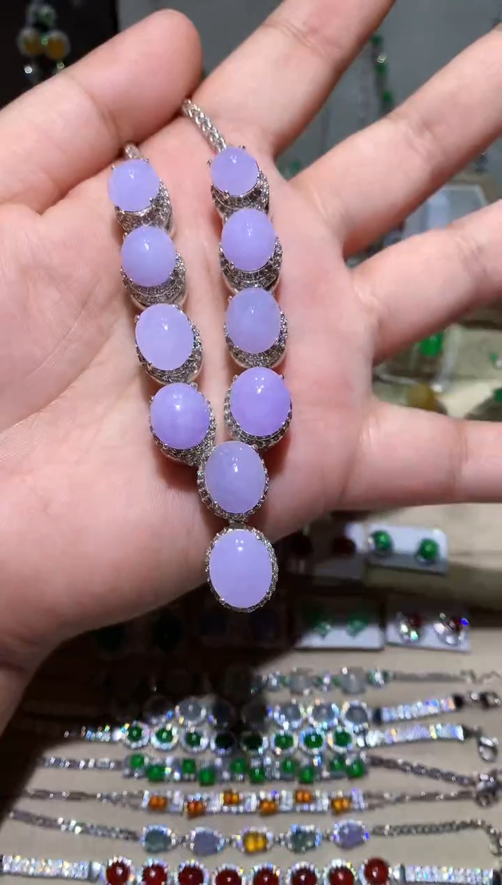 【闪购商品】翡翠耳饰未镶嵌铜托紫罗兰套链