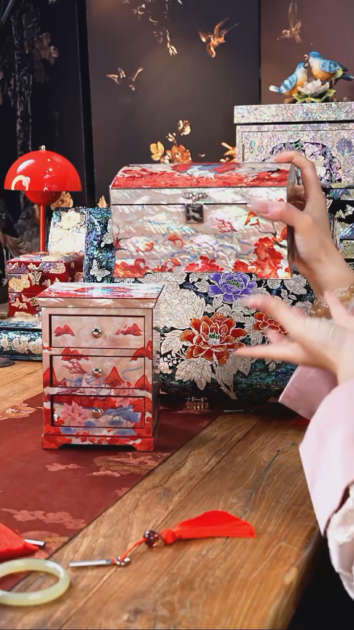 【闪购商品】瓷片螺钿工艺香椿木首饰盒