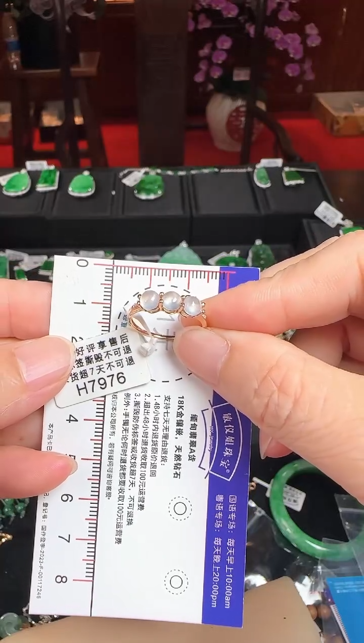 翡翠戒指18K金镶嵌H7976冰蛋面排戒