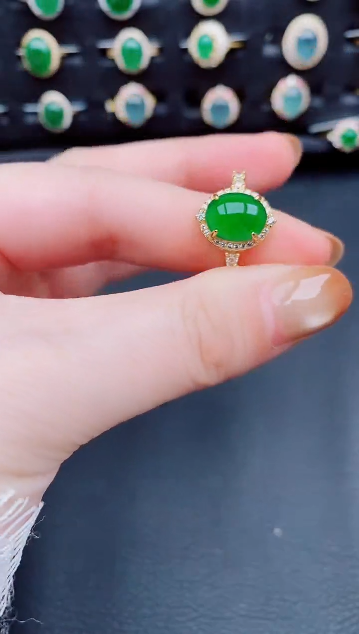 【闪购商品】翡翠戒指银S925镶嵌天然a货翡翠47