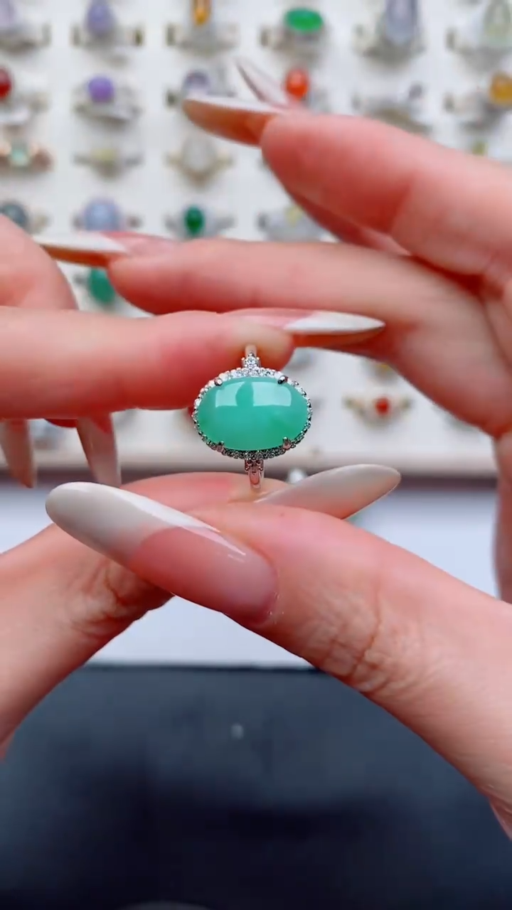 银S925镶嵌戒指翡翠...