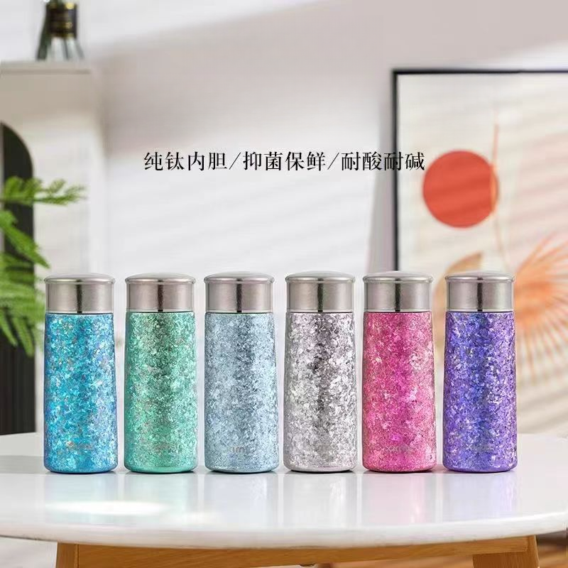 300ML纯钛大冰花带茶隔异形保温杯