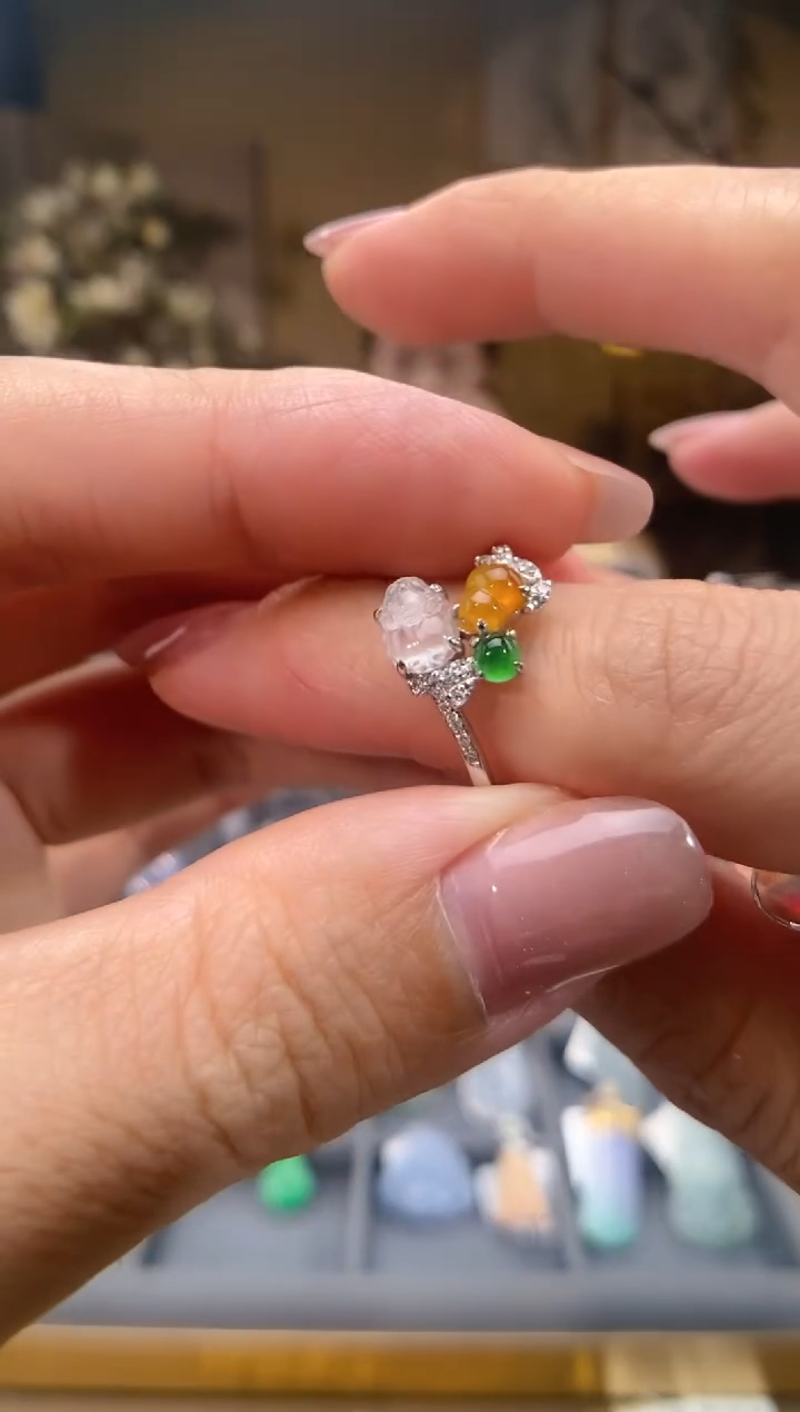 翡翠18K金镶嵌吊坠(不含链)戒指