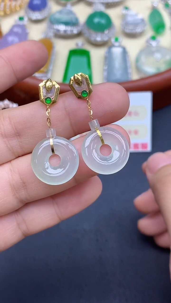 18K金镶嵌翡翠耳饰384-中国好珍宝