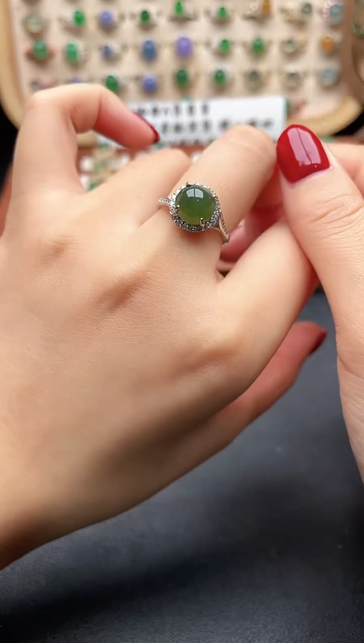 银S925镶嵌戒指翡翠一物一证一礼盒