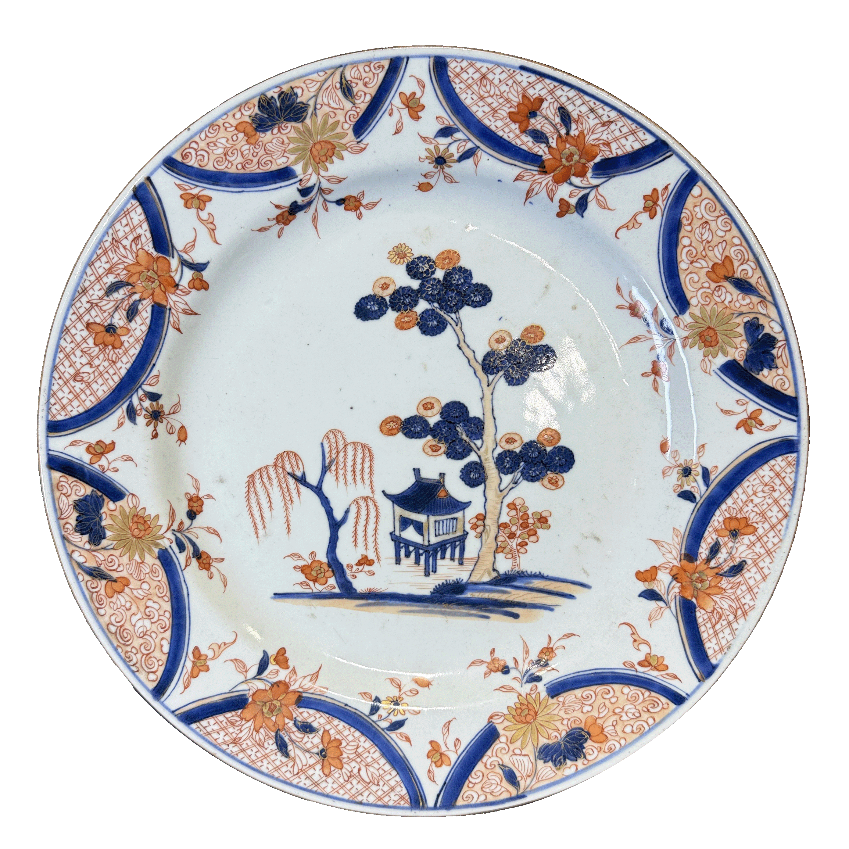 25049418t青花矾红描金山水图盘