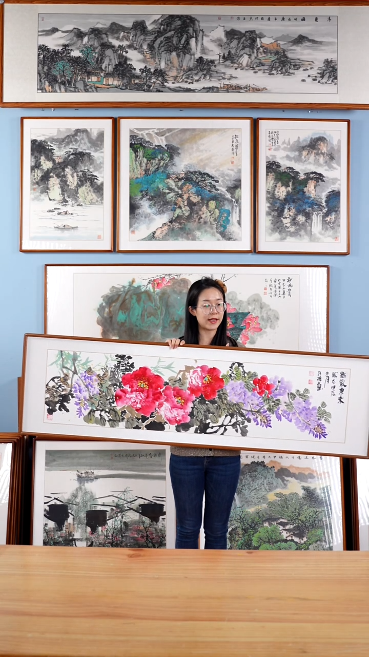 【闪购商品】国画汪琼《紫气东来》手绘带框162*47
