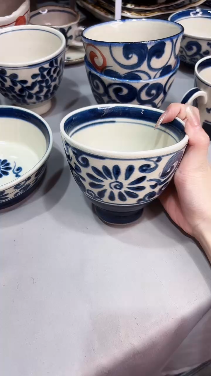 陶瓷宗山窑高脚碗-蓝菊