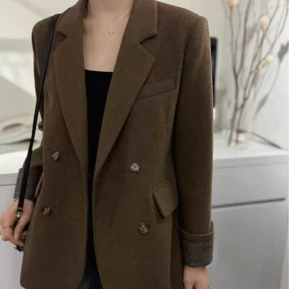 【艾萱萱】059954款秋冬复古加厚西装外套女 约68