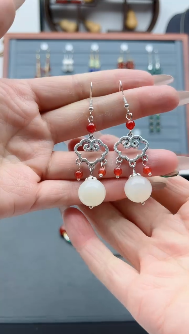 【闪购商品】玛瑙/玉髓耳饰银S925镶嵌8893