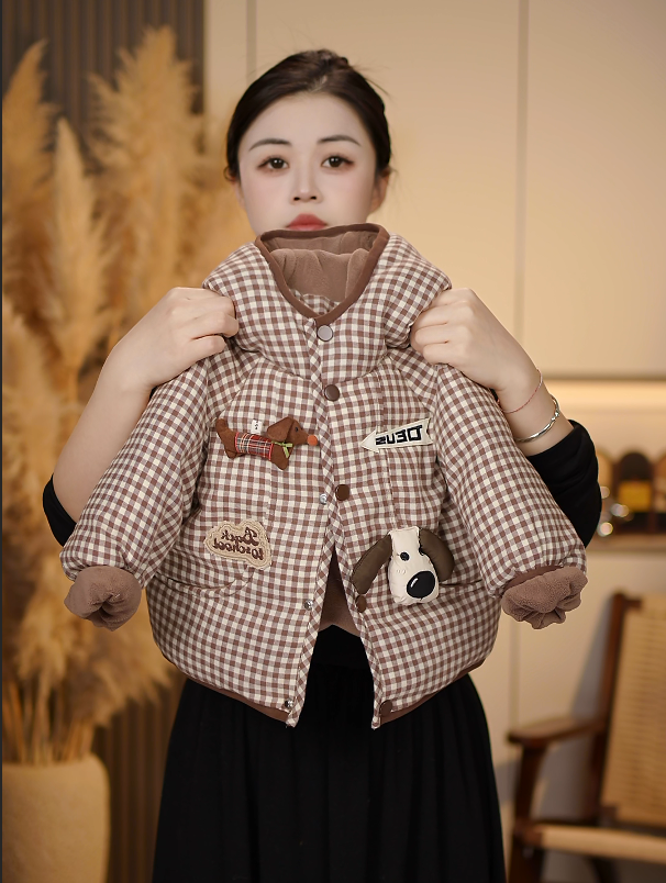 2025冬季儿童新款男女童时尚潮流可爱格子加厚棉服外套JJWT008