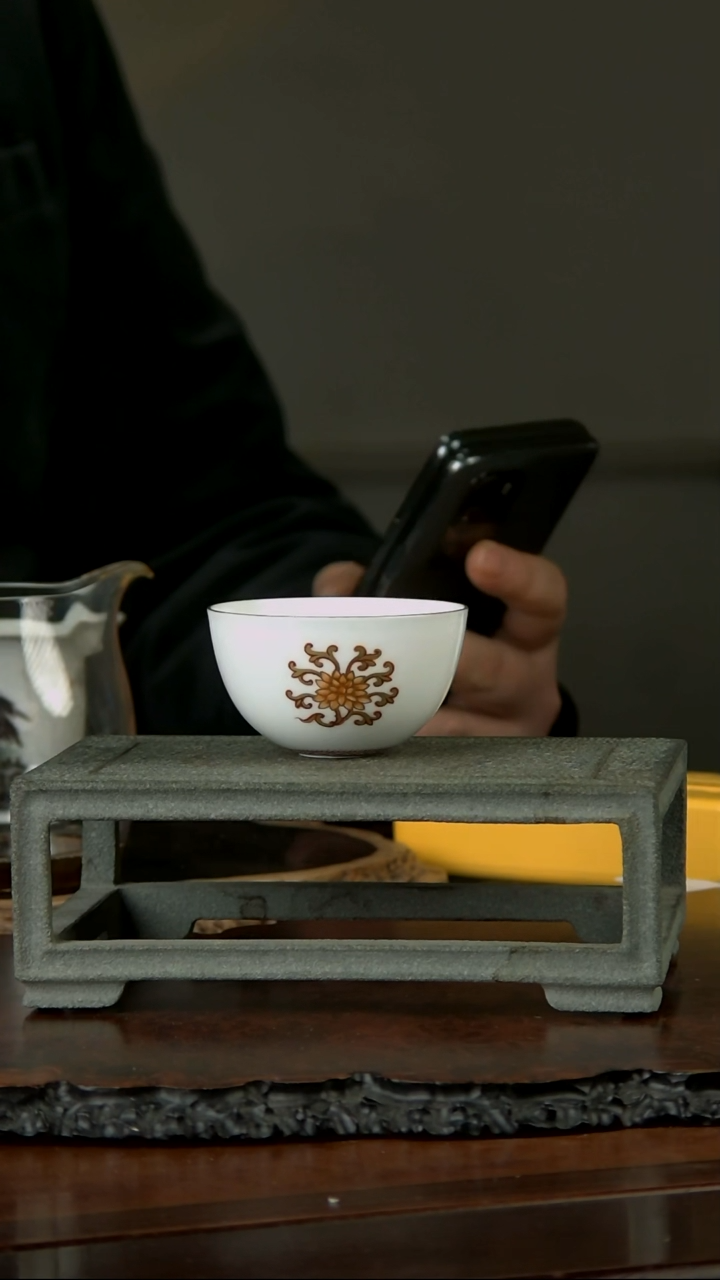 【闪购商品】杯子玩茗堂矾红描金不倒杯