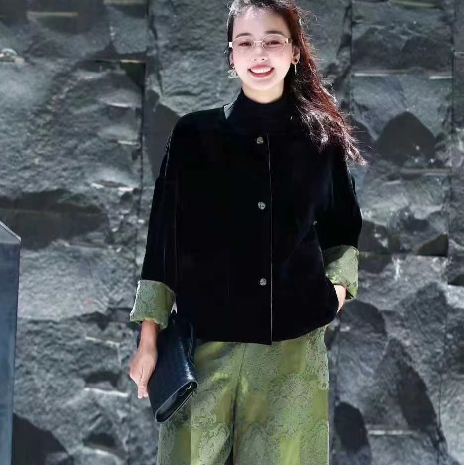 【发财树棉服】秋冬桑蚕丝丝绒两面穿棉服 填充羊毛新中式厚外套女