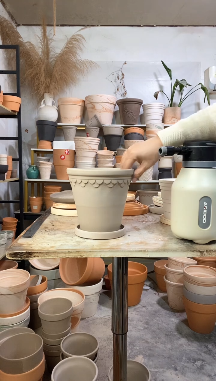 瑕疵无售后20*18灰陶巴洛克 1盆1托