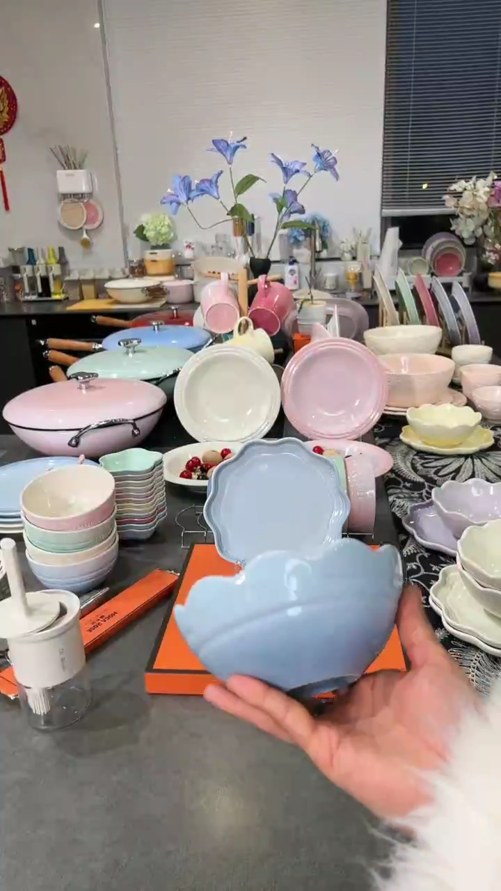 【闪购商品】瓷炻彩花边碗14CM-尼罗蓝