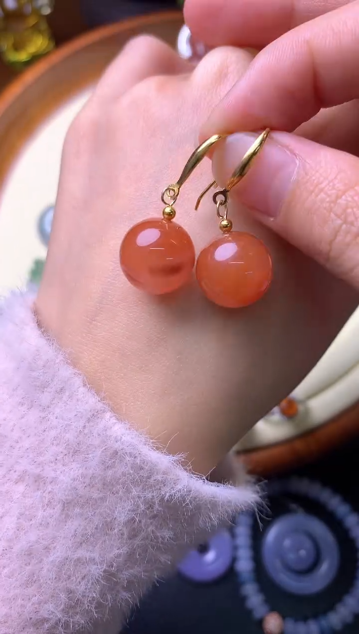 【闪购商品】南红玛瑙耳钉银S925镶嵌耳钩