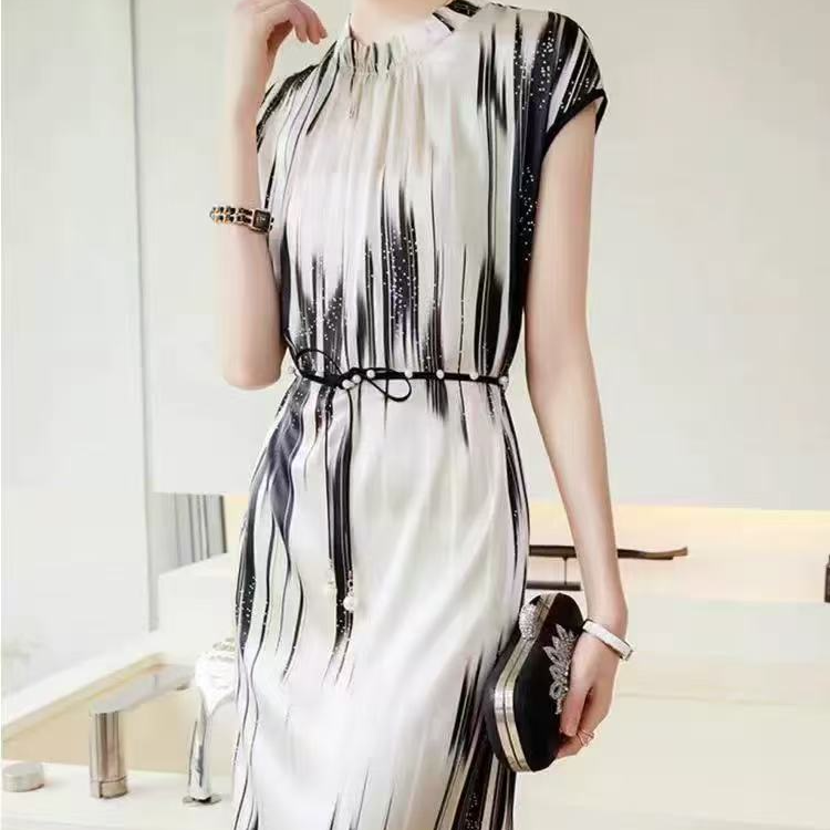 H（W珍珠扣）原厂正品夏季时尚轻奢亲肤透气中长款连衣裙