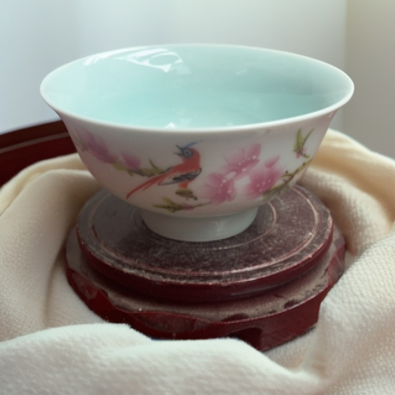 景德镇陶瓷影青釉水点桃花5寸米饭碗